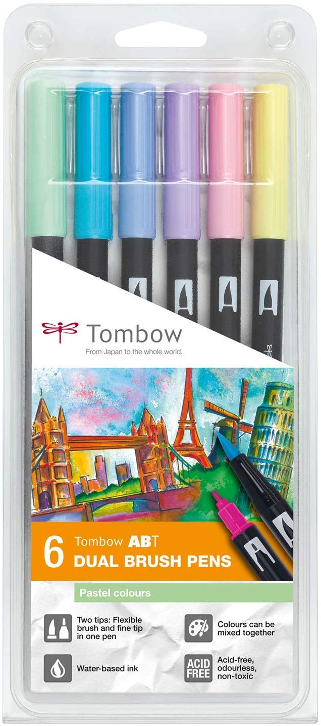 Tombow ABT Dual Brush Pen - pack of 6 (various colours)