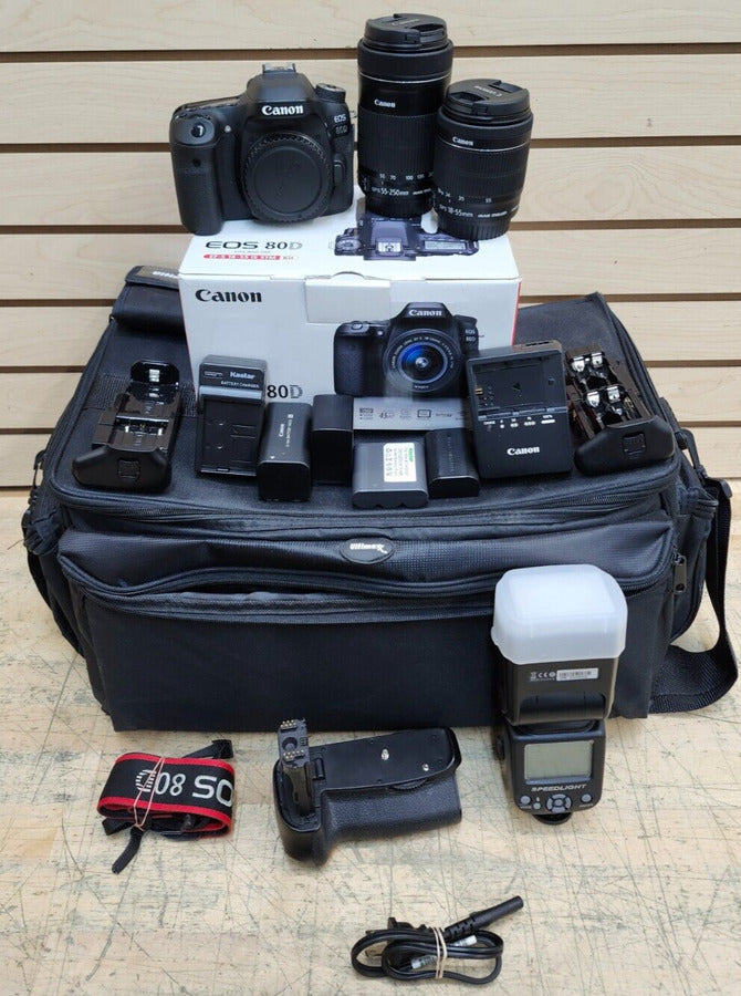 Canon EOS 80D with Canon Zoom Lens 18-55mm & 55-250mm & Accessories